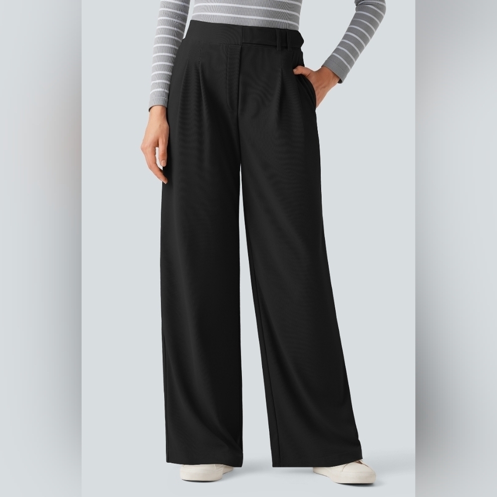 HALARA Wideleg Black Pocket Trousers Sz L PETITE NWOT